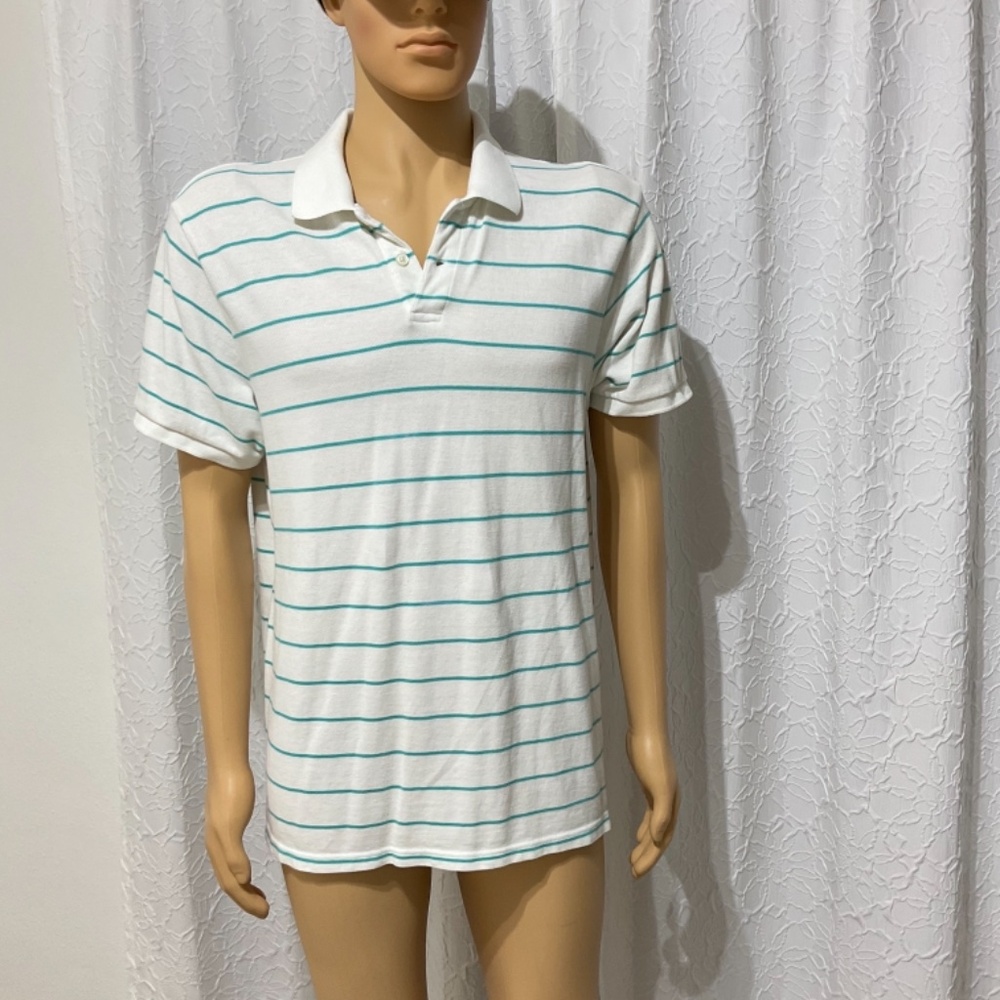 Old Navy The classic polo Regular Fit Size L 100% Cotton *003 White Teal Stripe